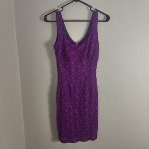 90s Purple Magenta Lace Fitted Sexy Bodycon Going Out Mini Dress Mystic Medium